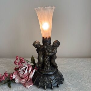 Vintage Tiffany Lamp Victorian Angels Cherubs Ornate Tulip Antique Glass Shade